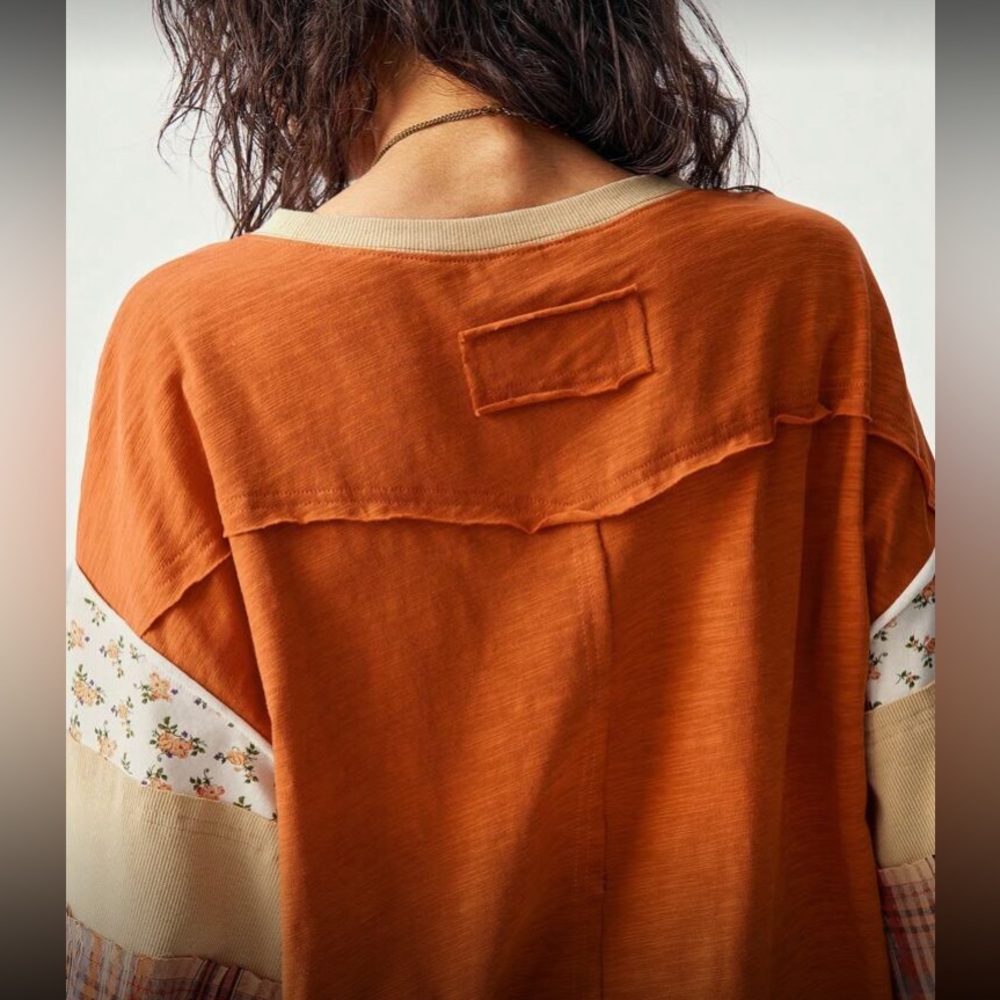 Rust Orange Patchwork Long Sleeve Top - image 3